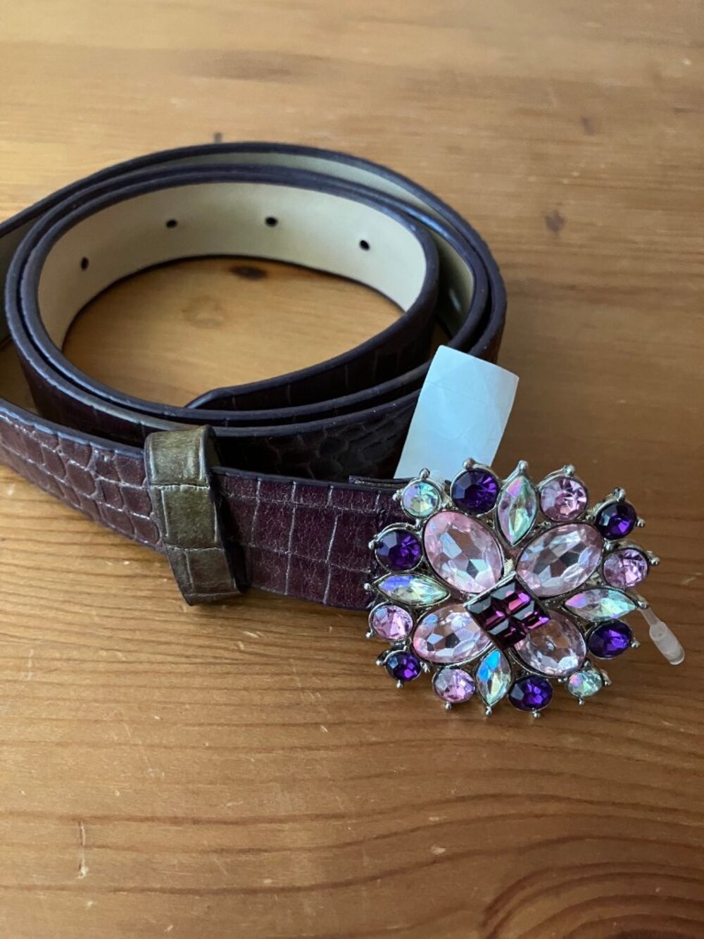 LIZ CLAIBORNE Ladies' Leather Dark Brown Belt Cluster Buckle w/Crystals Sz M